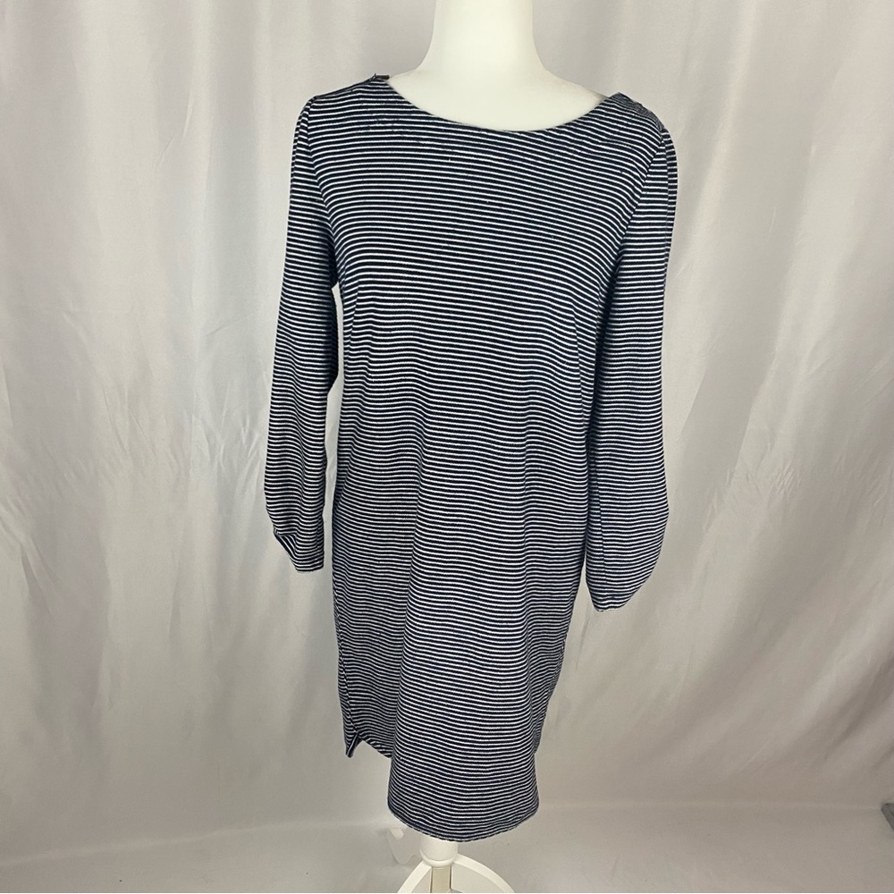 LOFT Navy & White Striped Dress with Zip Detail on Shoulder, Size S.